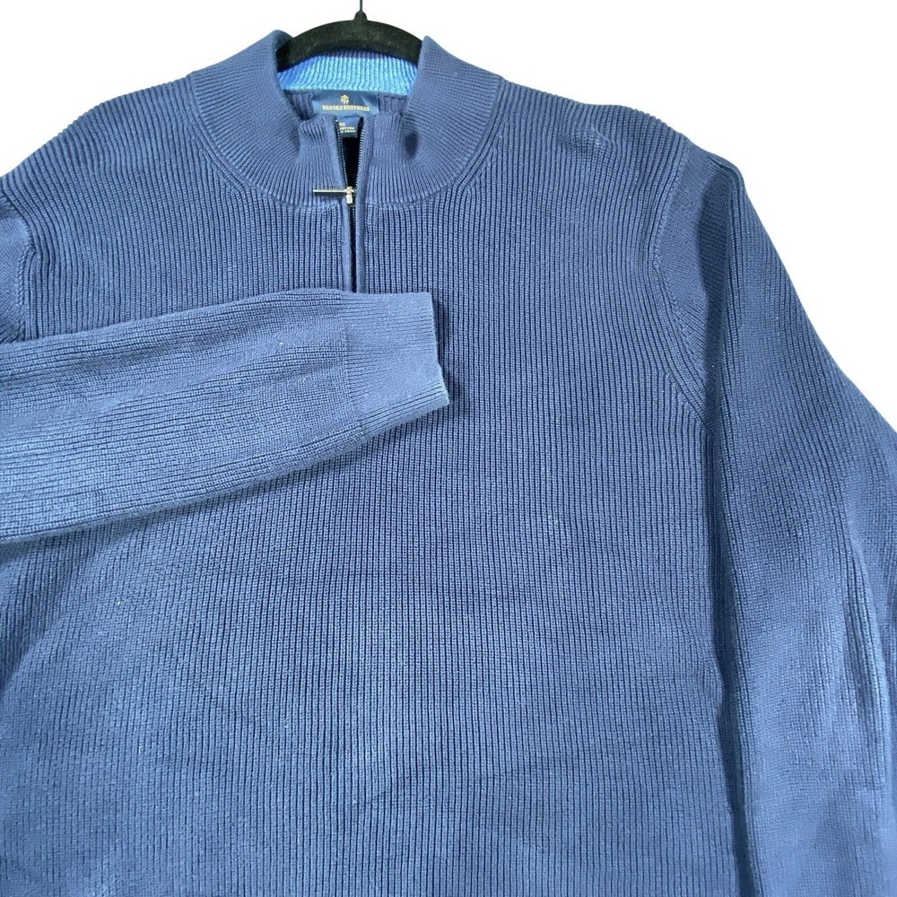 Brooks Brothers Sweater Mens 2XL Blue 1/4 Zip Mock Neck All Cotton Knit Pullover